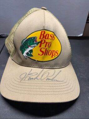 Bass Pro Shops Tan Trucker Hat with Yellow Logo Patch signed?